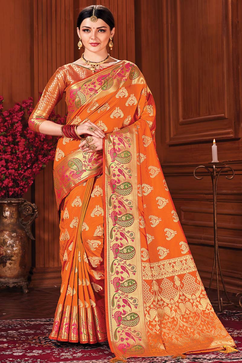 Orange color wedding sarees top