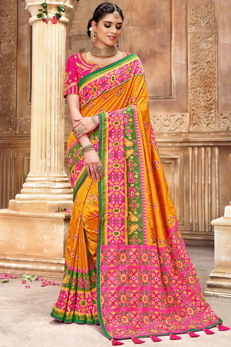 Buy Silk Indian Wedding Wear Saree In Orange Color Online SARV08892 Andaaz Fashion