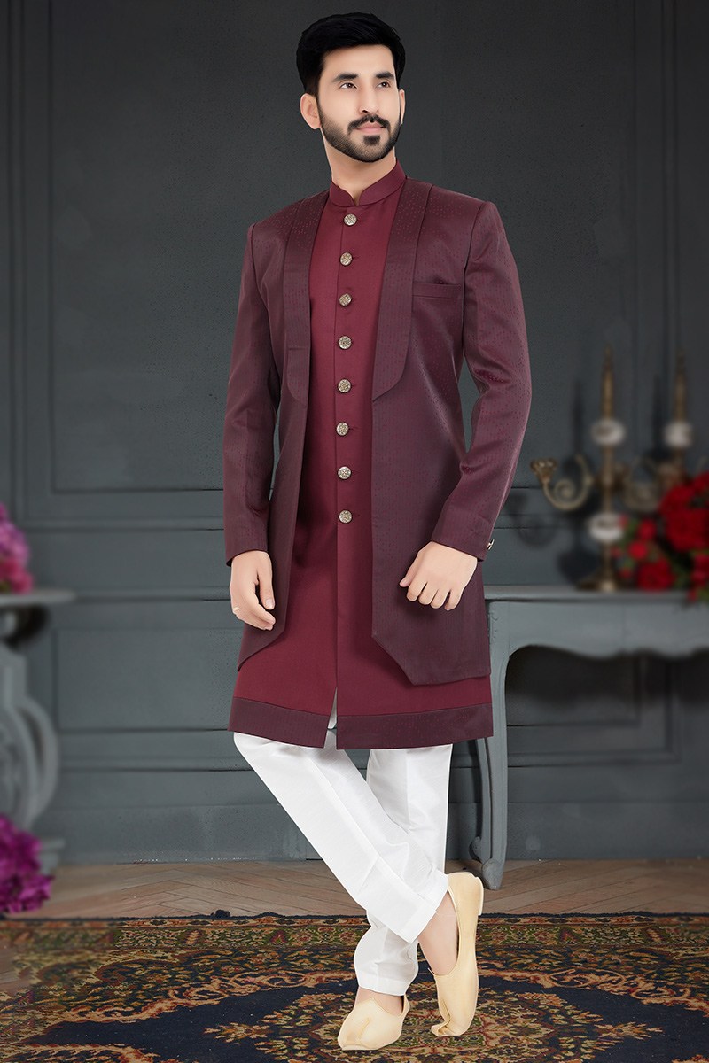 Sherwani For Men Maroon Velvet Jodhpuri Coat for wedding Sangeet Haldi Diwali Eid Custom Made Suit Ethnic Designer Exclusive 2024 Blazer Coat