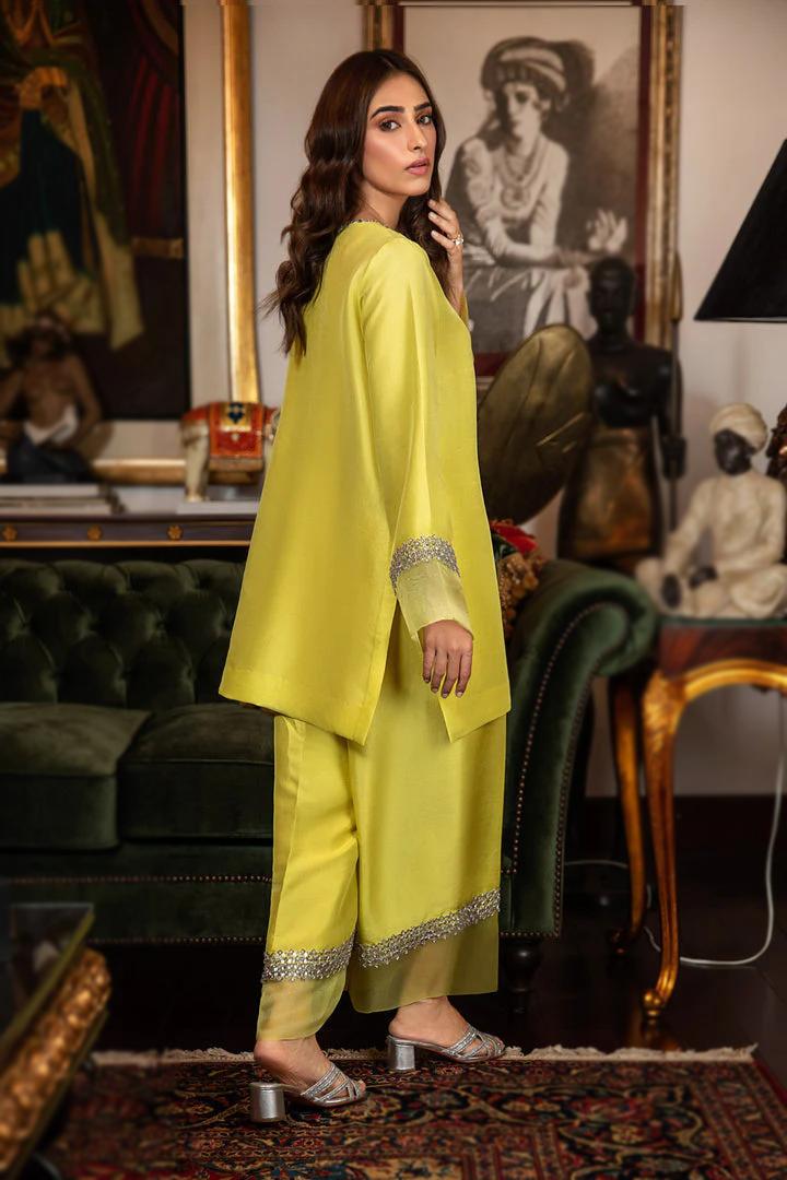 Palazzo Style Mustard Yellow Embroidered Designer Suit main image 1