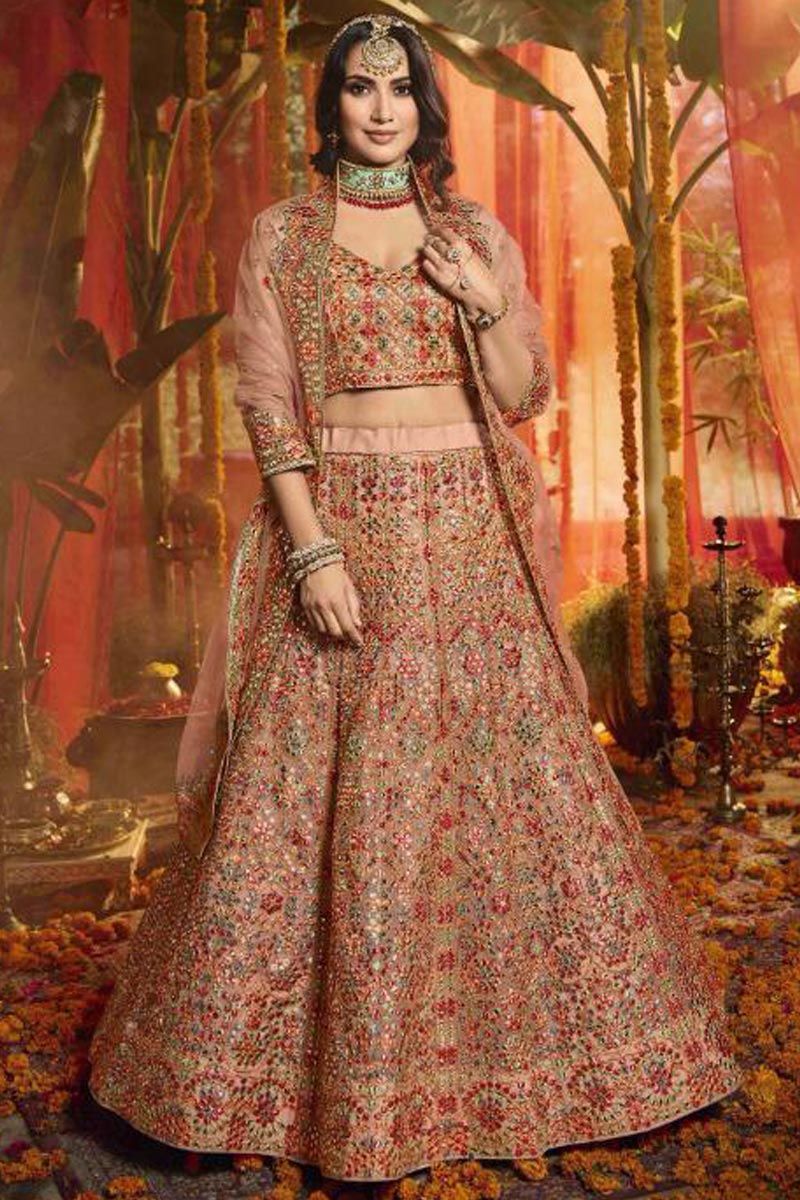 Buy Silk Organza Lehenga Choli In Salmon Peach Color Online LLCV01950 Andaaz Fashion