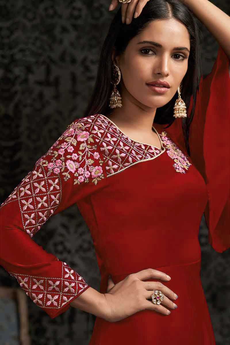 Buy Silk Party Wear Gown In Cherry Red Color Online LSTV03458 Andaaz Fashion