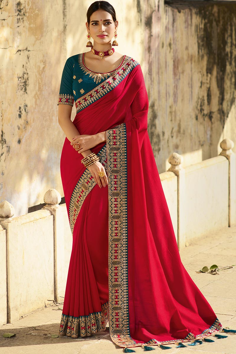 Silk Party Wear Saree In Crimson Red ...