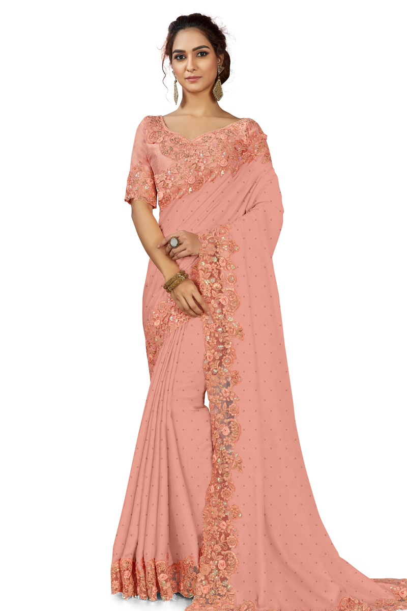 Silk Party Wear Saree In Peach Color ...