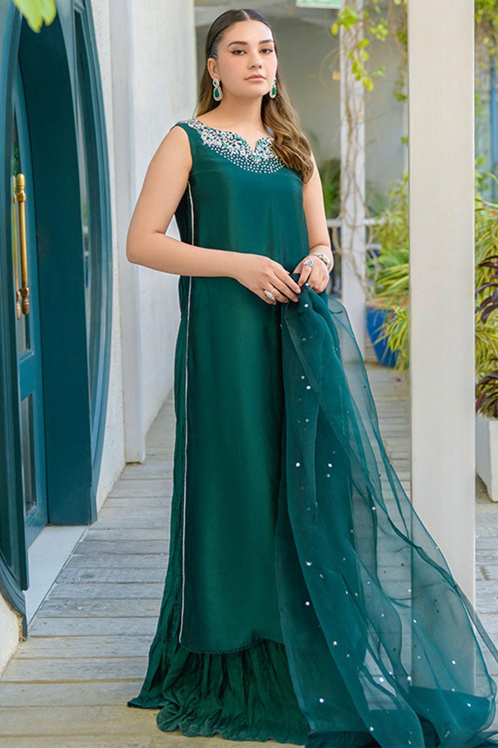 green plazo dress Andaaz Fashion Women's Silk Teal Palazzo Suit with Lace Work for Mehndi newdress