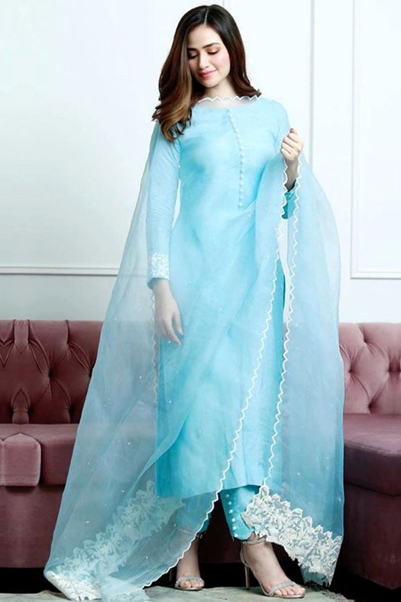 sky blue dresses pakistani