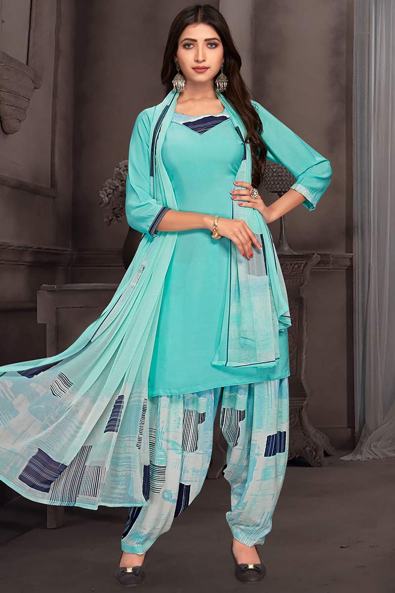 patiala suit sky blue