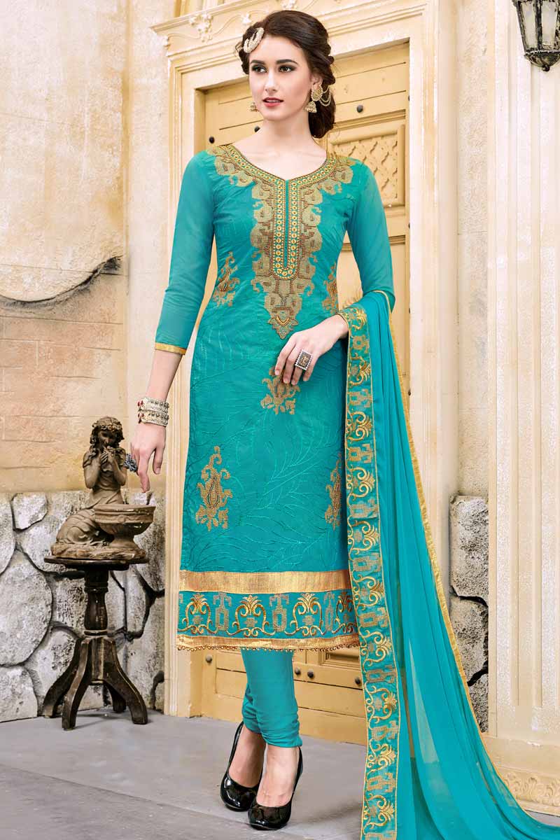 Buy Elegant Cotton Churidar Suit In Persian Green Color Oniine LSTV01093 Andaaz Fashion