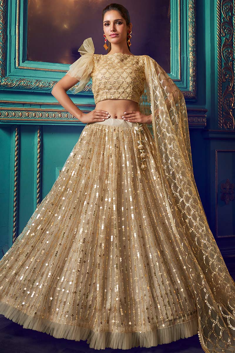 Soft Net Party Wear Lehenga Choli In Cream Color