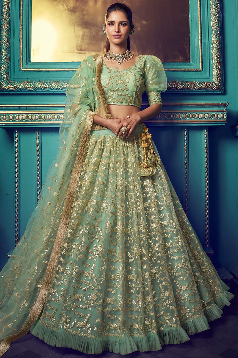 Buy Soft Net Party Wear Lehenga Choli In Seafoam Green Color Online LLCV01993 Andaaz Fashion