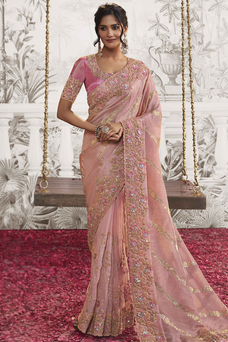 Wedding Heavy Stone Work Bridal Saree Heavy Work Chiffon Heavy
