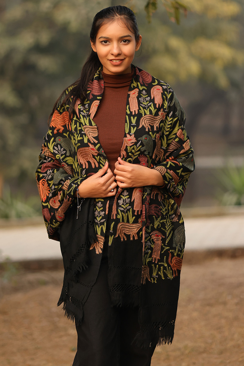 Buy Vibrant Woolen Embroidered Stole -STOL0066|Andaaz Fashion
