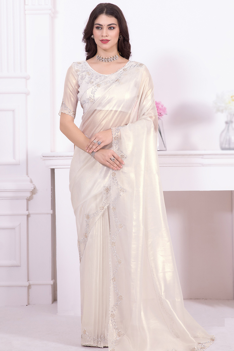 Off white tissue saree best sale