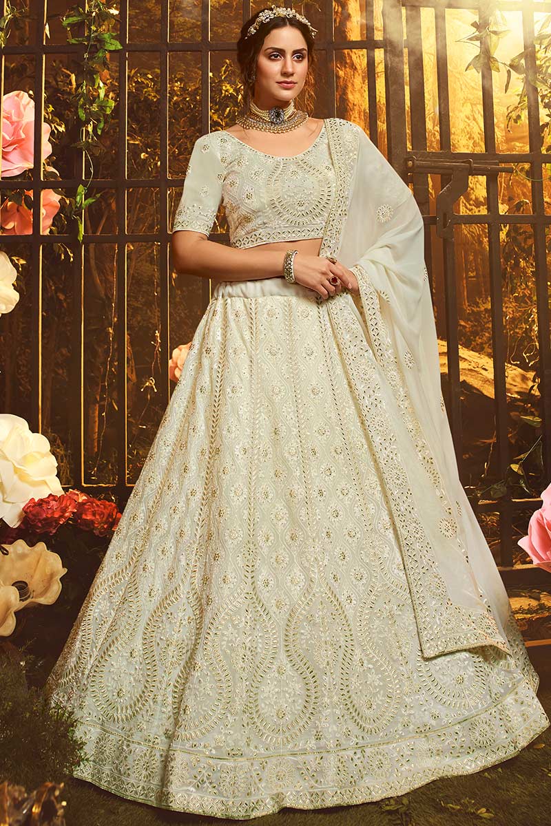 Buy Taffeta Silk Lehenga Choli In Off White Color Online LLCV01798 Andaaz Fashion