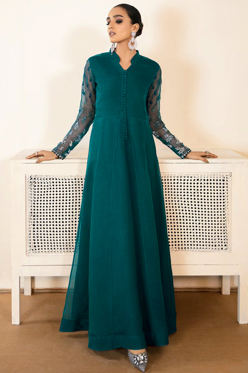 Teal Blue Chiffon Floor Length Anarkali Suit