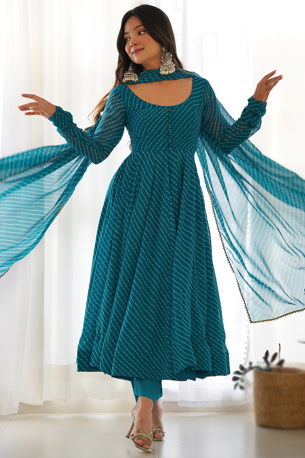 Teal Blue Georgette Printed Casual Wear Anarkali Suit LSTV131074