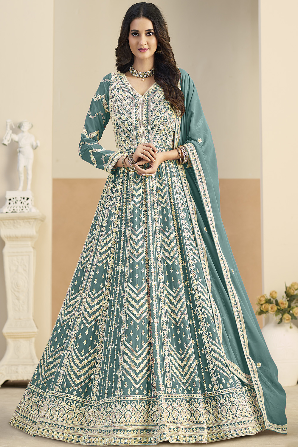 anarkali dress for festival Gown Ethnic Indian Designer Salwar New Pakistani Kameez Anarkali Suit  Bollywood New Festival Bridal Fashionable Formal Christmas Long Gown-Manmohitfashion.com  – ManMohit Fashion main image 1