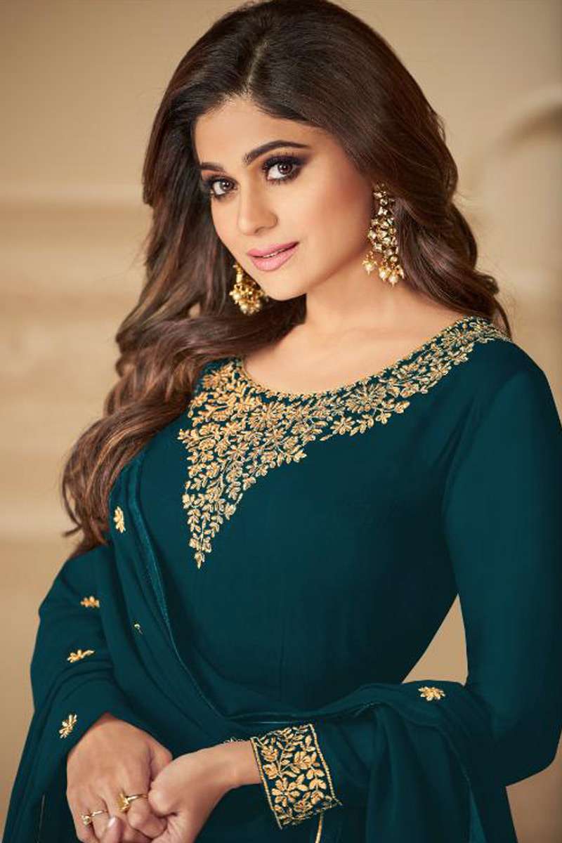 Teal Green Pant style Anarkali Semi-Stitch main image 0