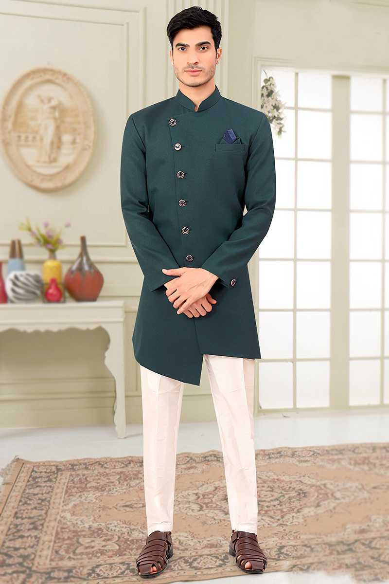 Find Great Deals Teal Green Men Plain Sherwani MSTV01488