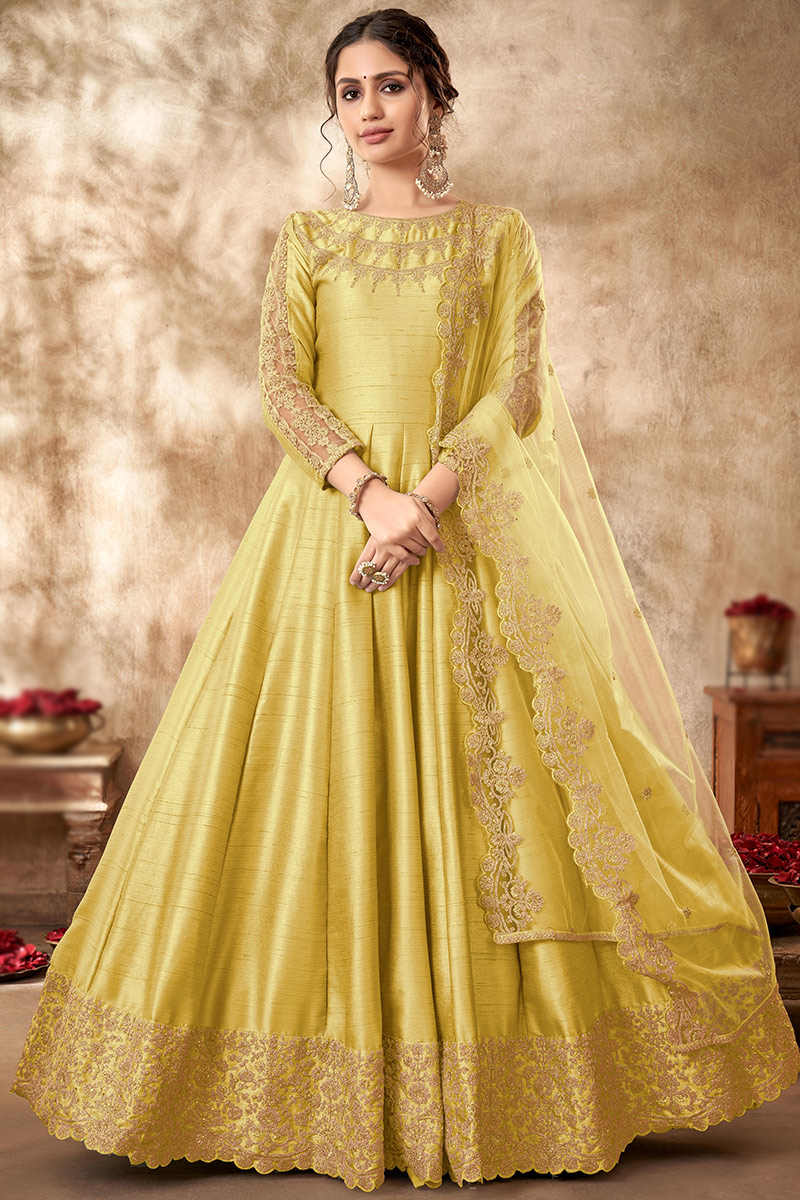 Yellow colour fashion anarkali dress