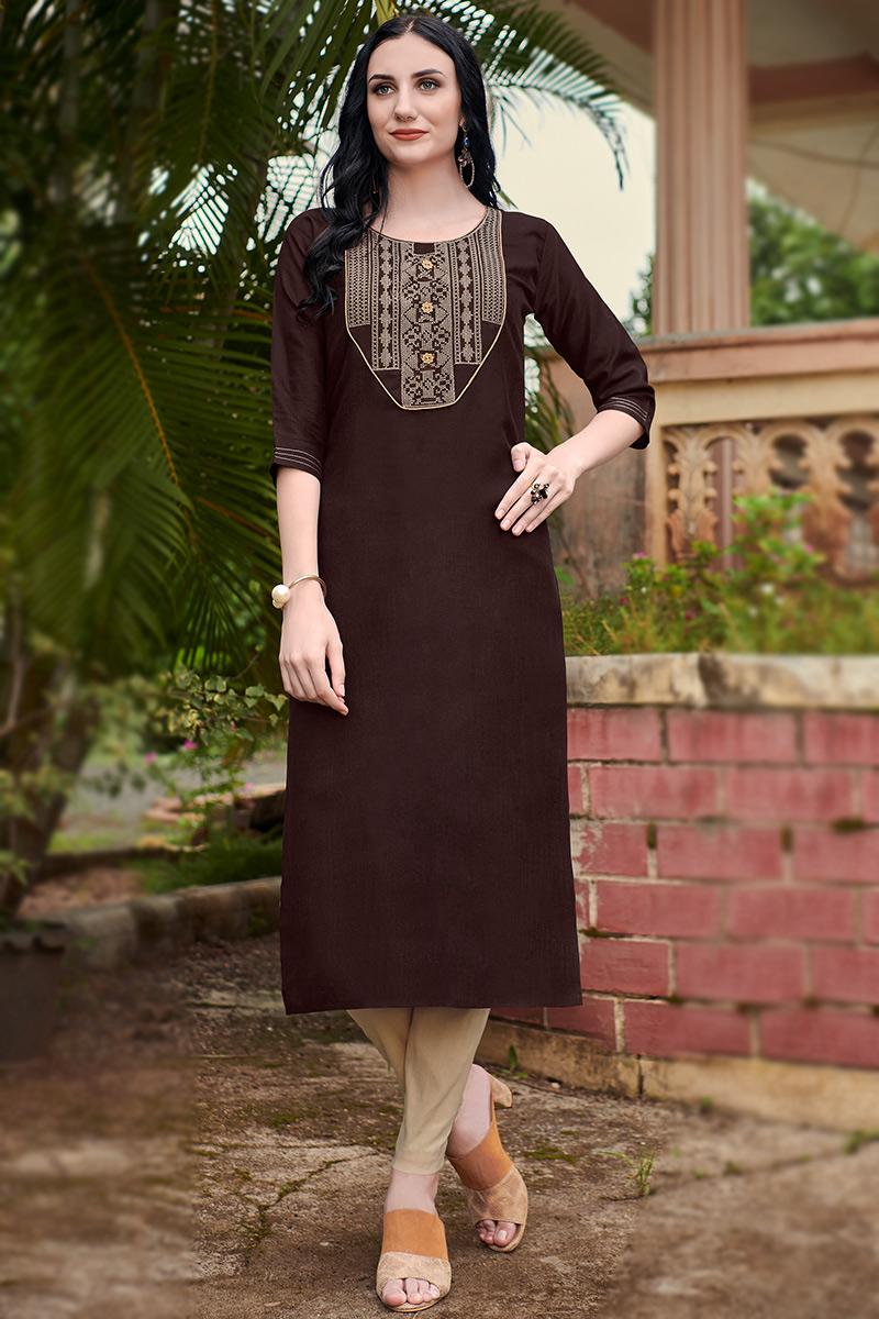 Dark Brown Embroidered Fabric LKV00711