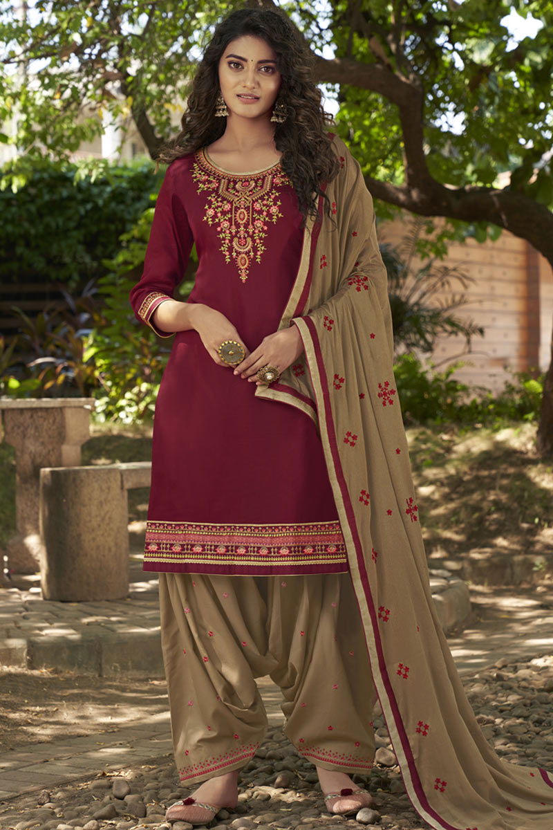 dark maroon color punjabi suit