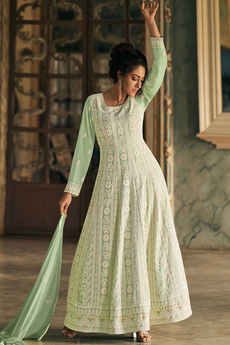 green emerald velvet dress Buy Women's Mint Green Anarkali Suit Set with Embroidered Border, V-Neck,  Full Sleeves, Traditional Indian Ethnic Wear (IN, Alpha, 2XL, Green) at  Amazon.in main image 1