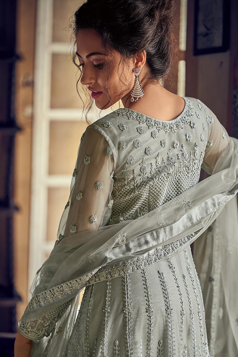 Buy Suit for Eid Net Light Grey Anarkali Suit LSTV08469