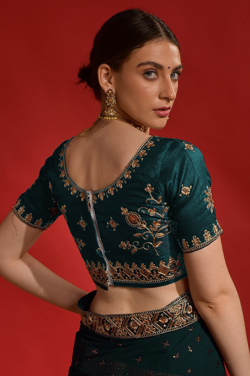 Traditional Peacock Blue Georgette Embroidered Sangeet Saree SARV161147