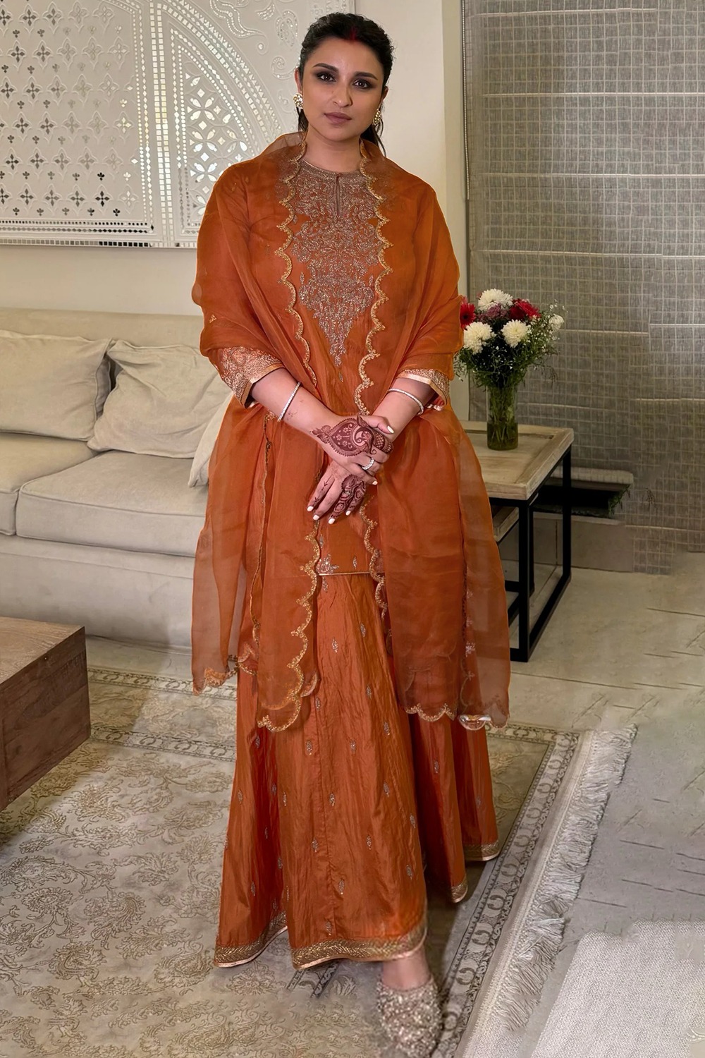 Silk Rust Orange Embroidered Sharara Suit LSTV133919