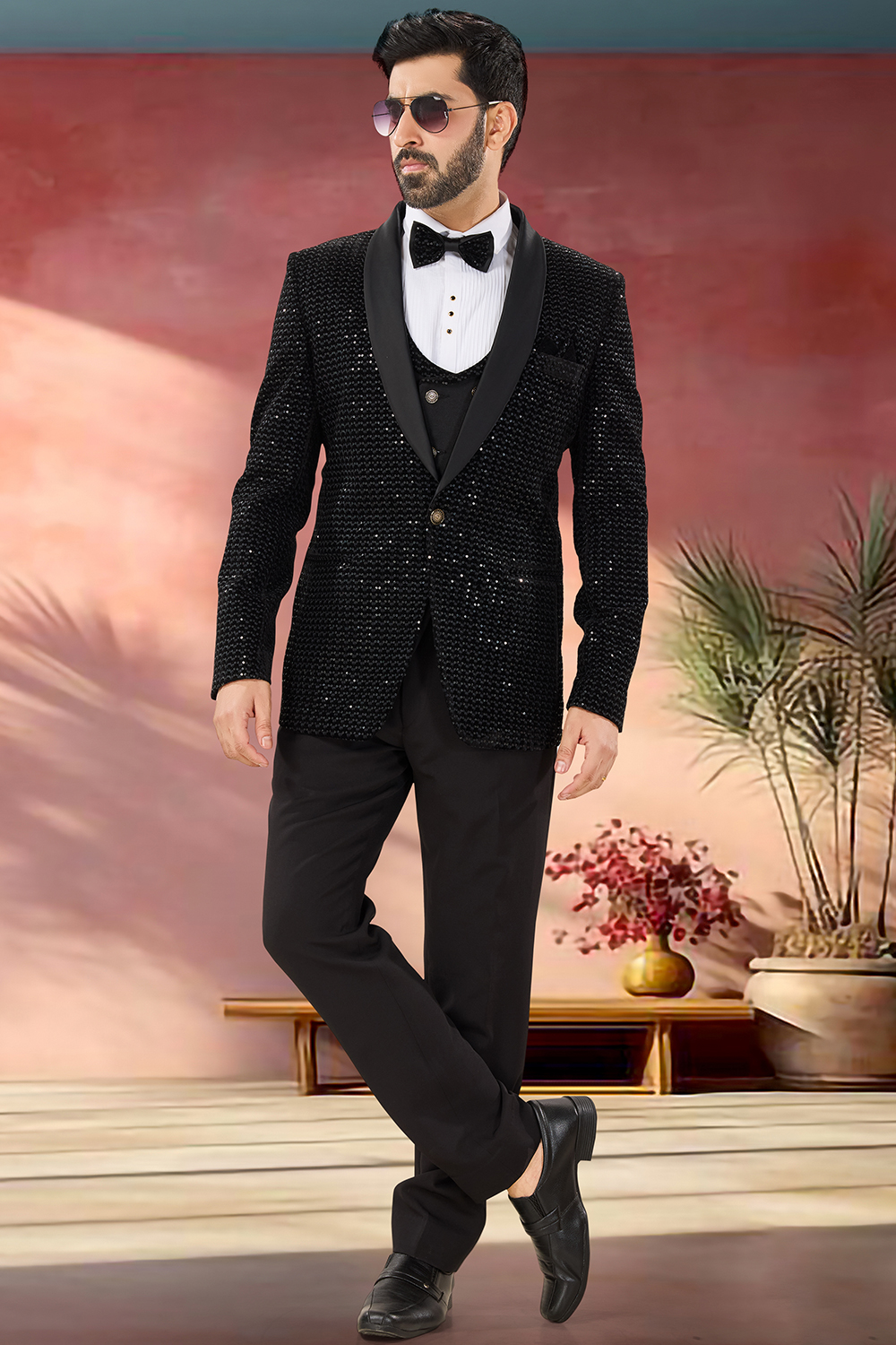 Velvet Black Blazer Suit with Resham Work Wedding Ready MSTV04717