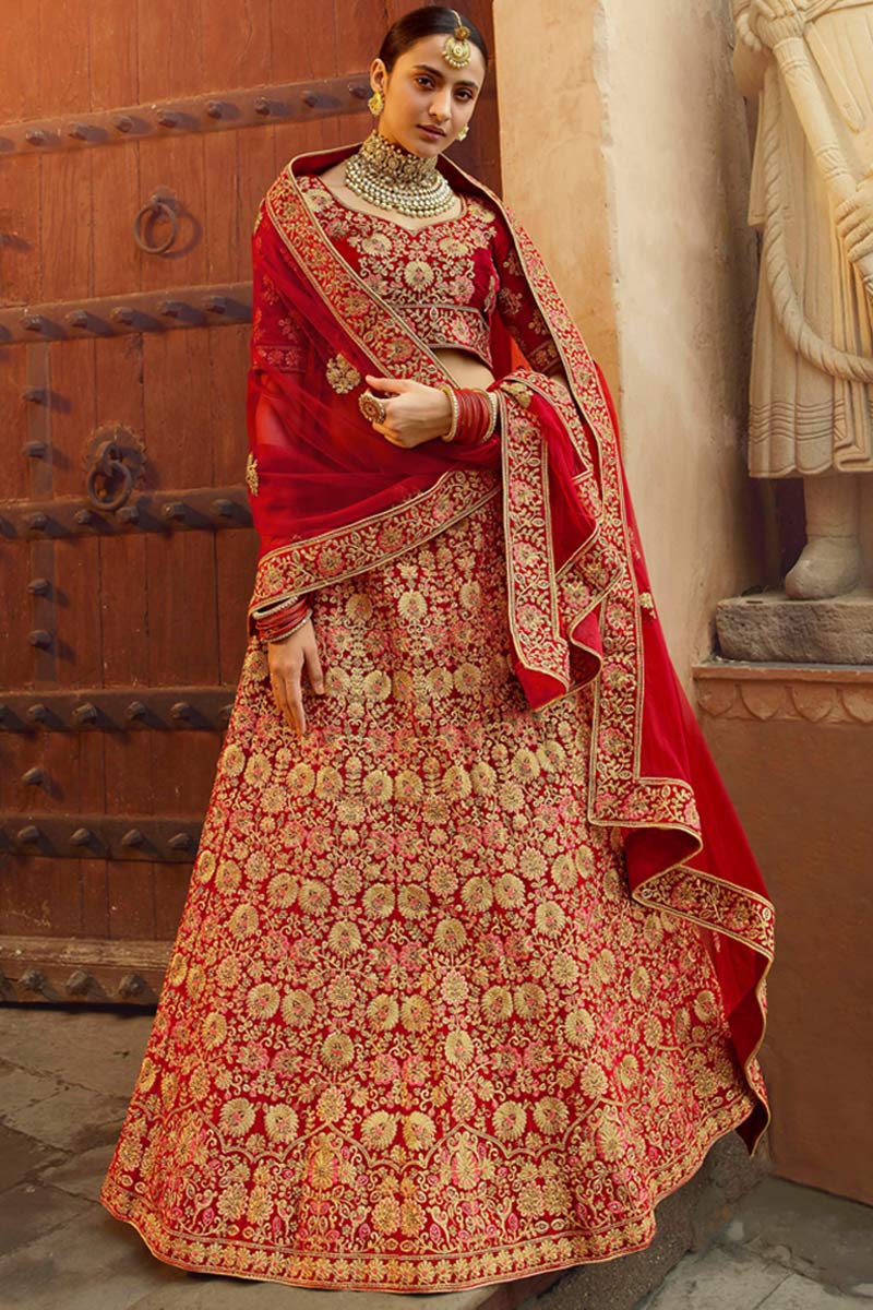 Velvet bridal lehenga choli cheap