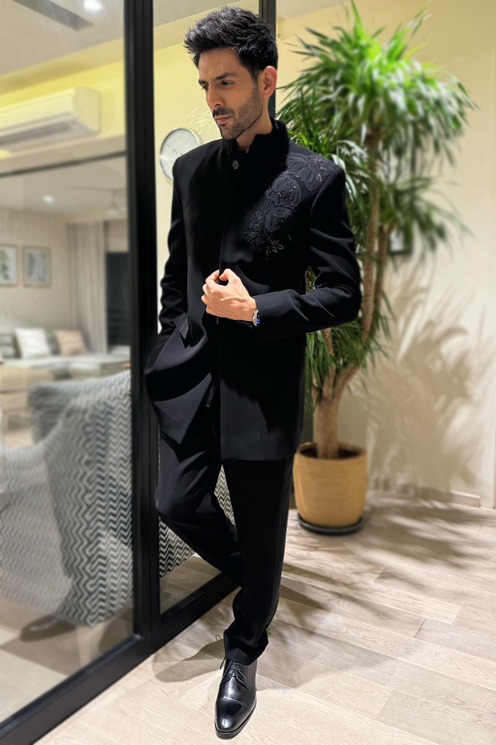 Velvet Touch Japanese Men's Jacket Style Black Embroidered