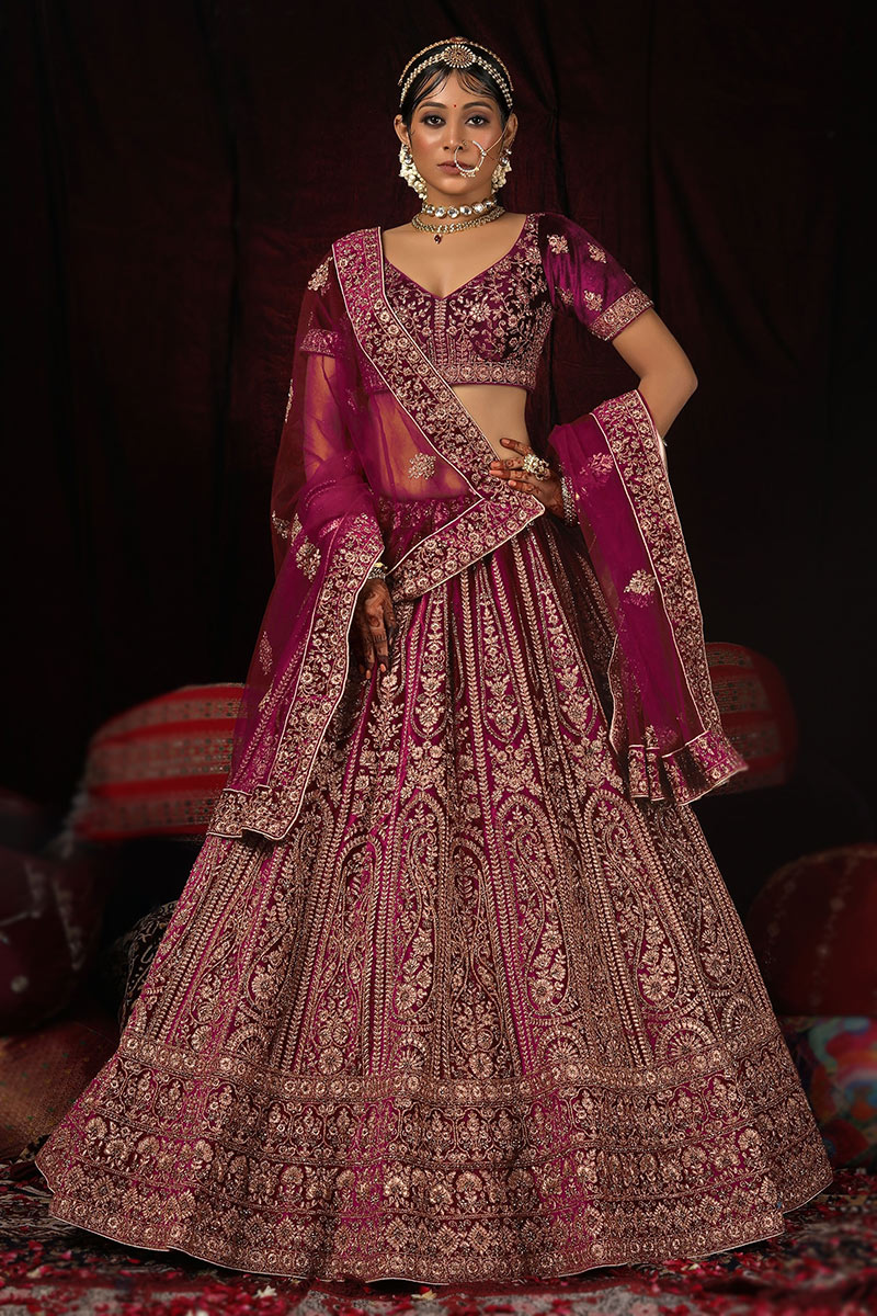 Purple Lehenga Choli Plum Colour Bridal Dress Purple Embroidered