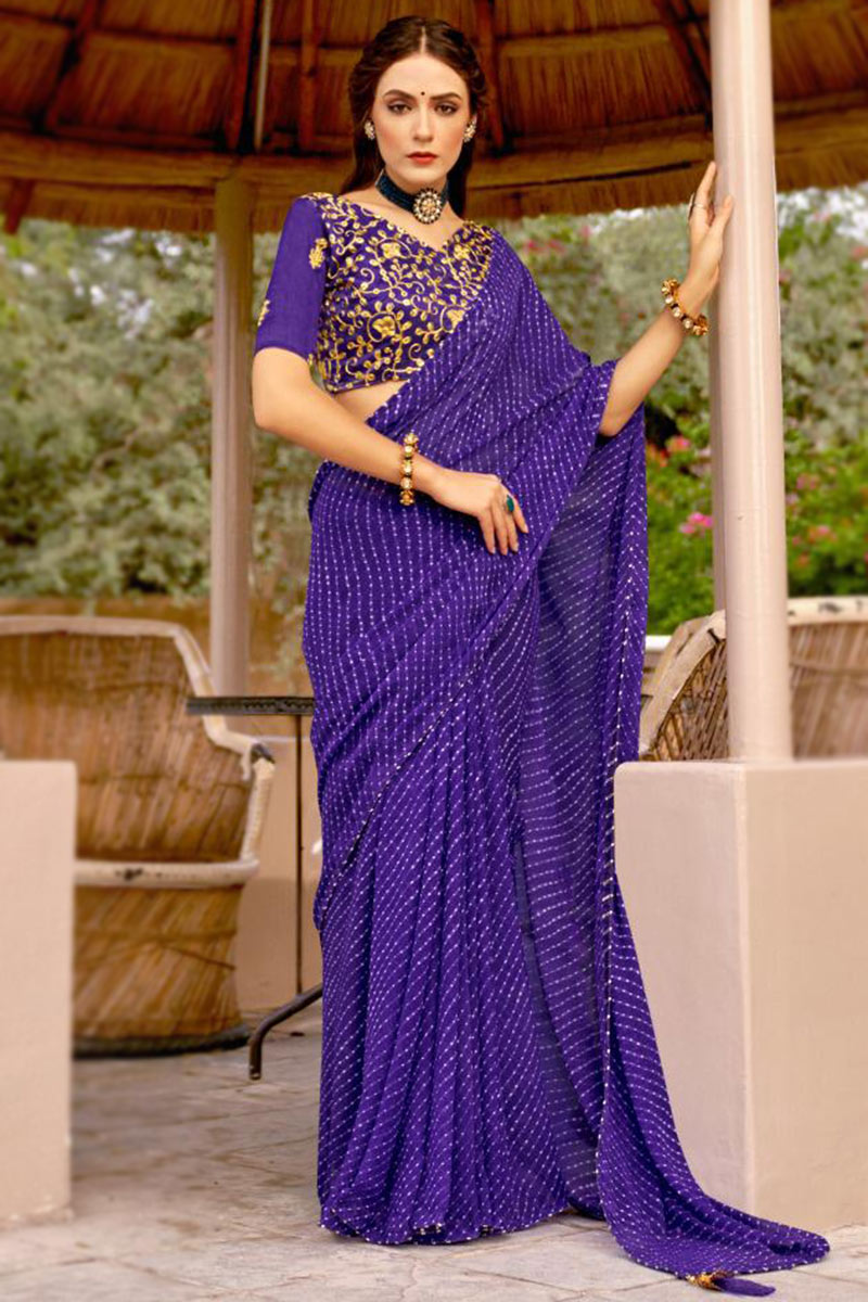 Violet Purple Georgette Printed Saree|SARV141491