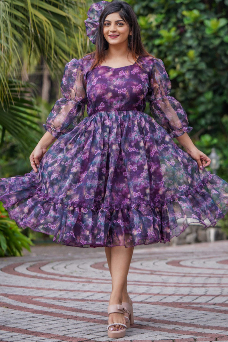 Latest Fashion Violet Purple Dress Style Printed Kurti LKV002549