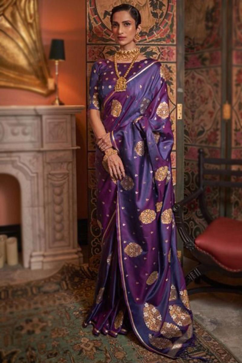 Violet Purple Silk Woven Zari Saree|SARV143196