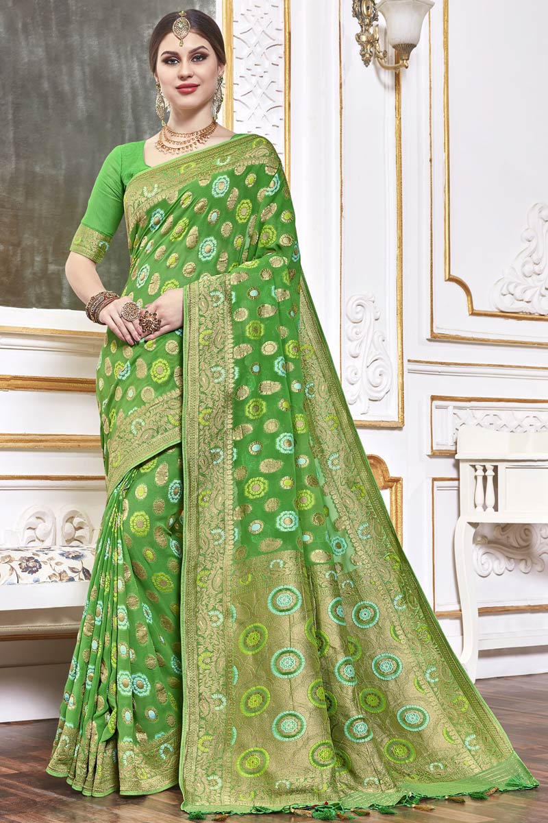 Parrot green wedding saree top