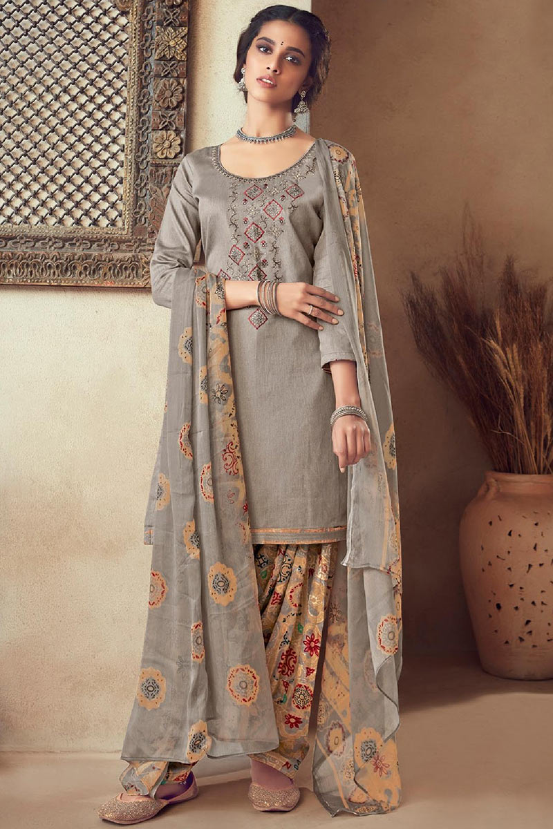 plain grey patiala suit