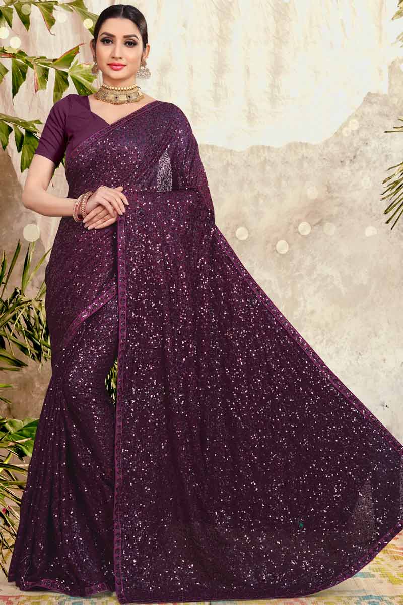 Designer Beautiful Georgette Wedding Wear Saree/Sequence Work On All Over The Saree/party Wear Festival Wear Saree/puja outlet occasion Saree D531