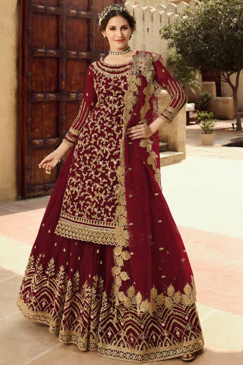 Buy Suit For Eid Net Red Sharara Suit ...