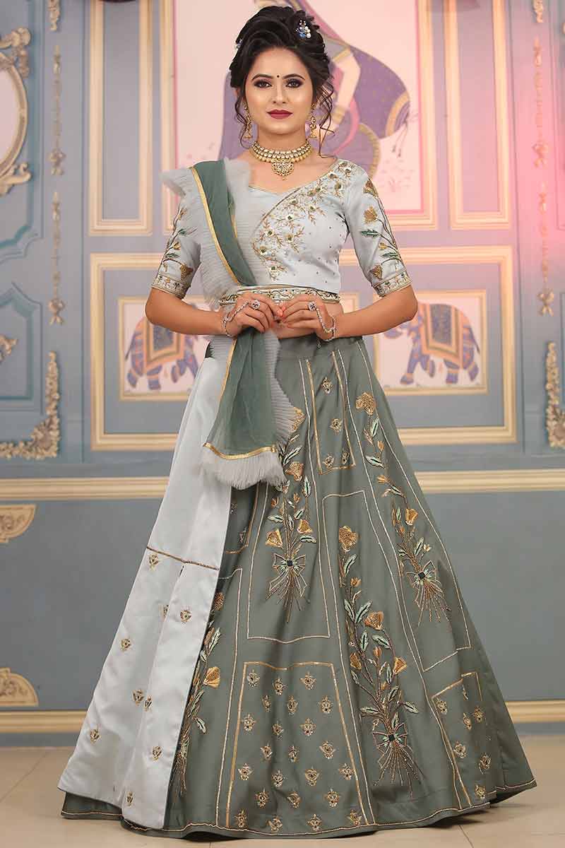 Buy Eid Plus Size Suits Art Silk Sage Green Lehenga LLCV09283 Buy Eid Plus Size Suits Art Silk Sage Green Lehenga LLCV09283