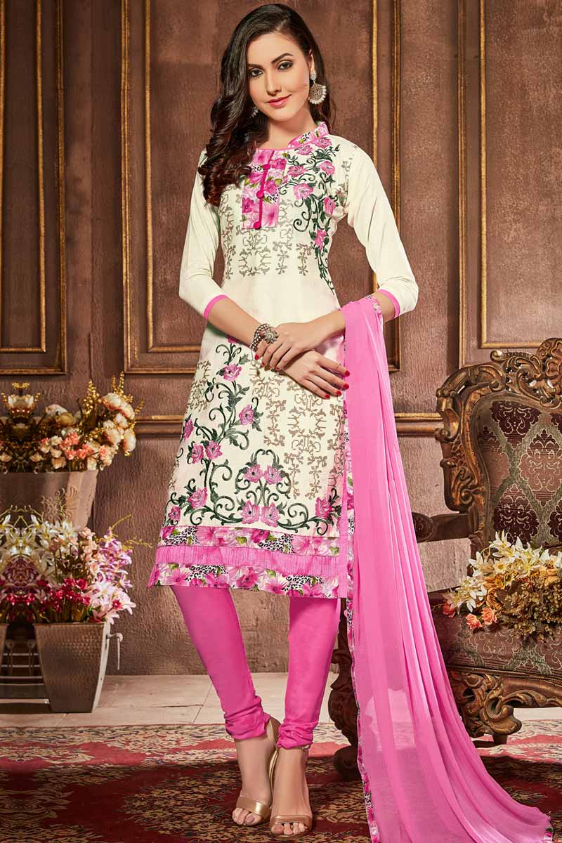 Online hand Embroidered White churidar suit LSTV01114