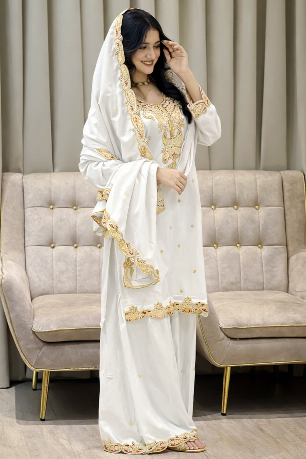 gold bandage maxi dress White Sharara Suit for Women in Georgette main image 1
