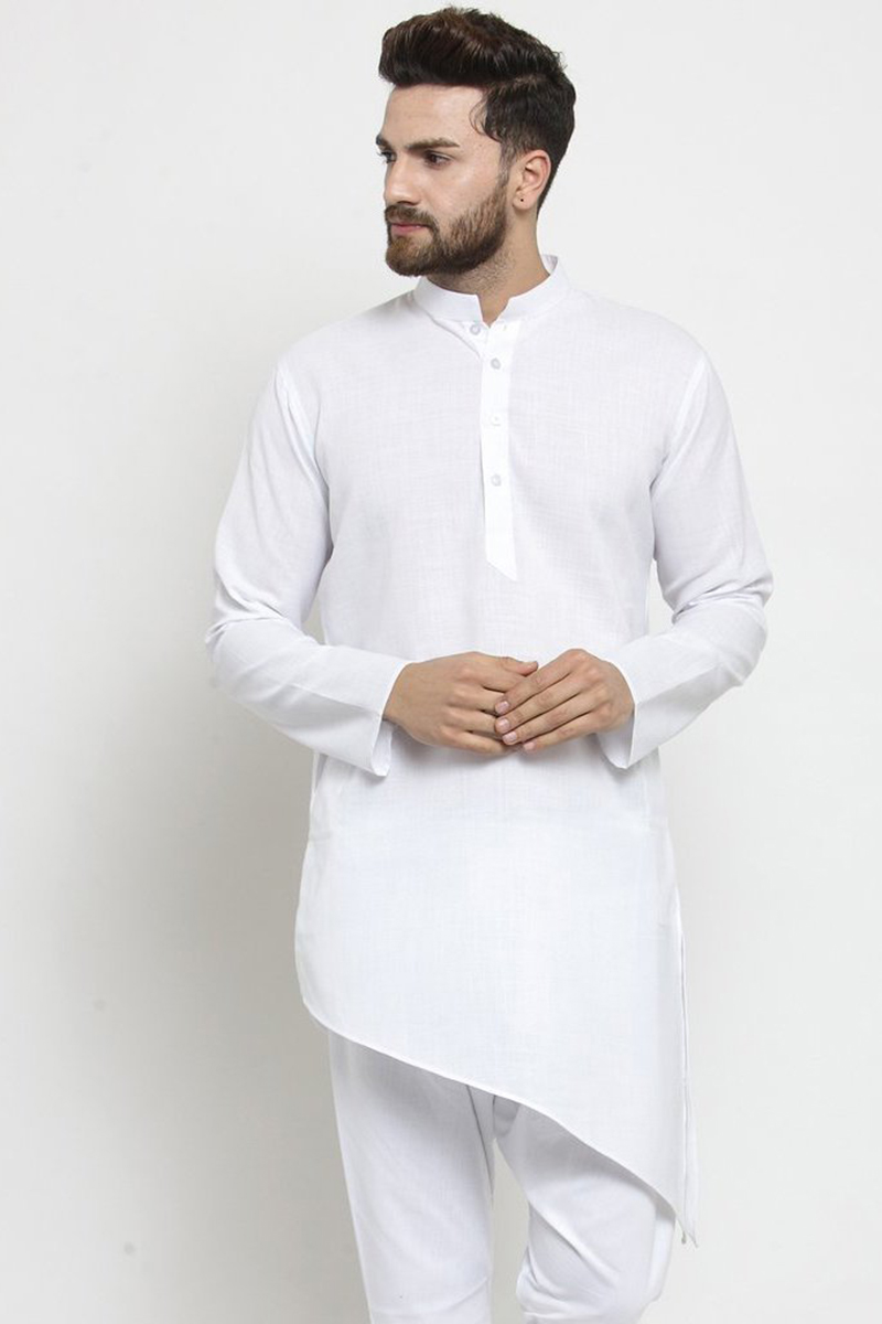 Plain Men Kurta Pajama in Cotton White for Party
