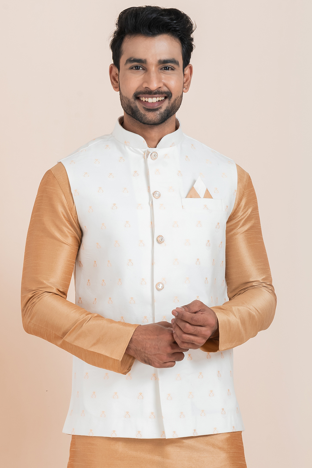 White Cotton And Waistcoat White Waistcoat Set With Intricate Work