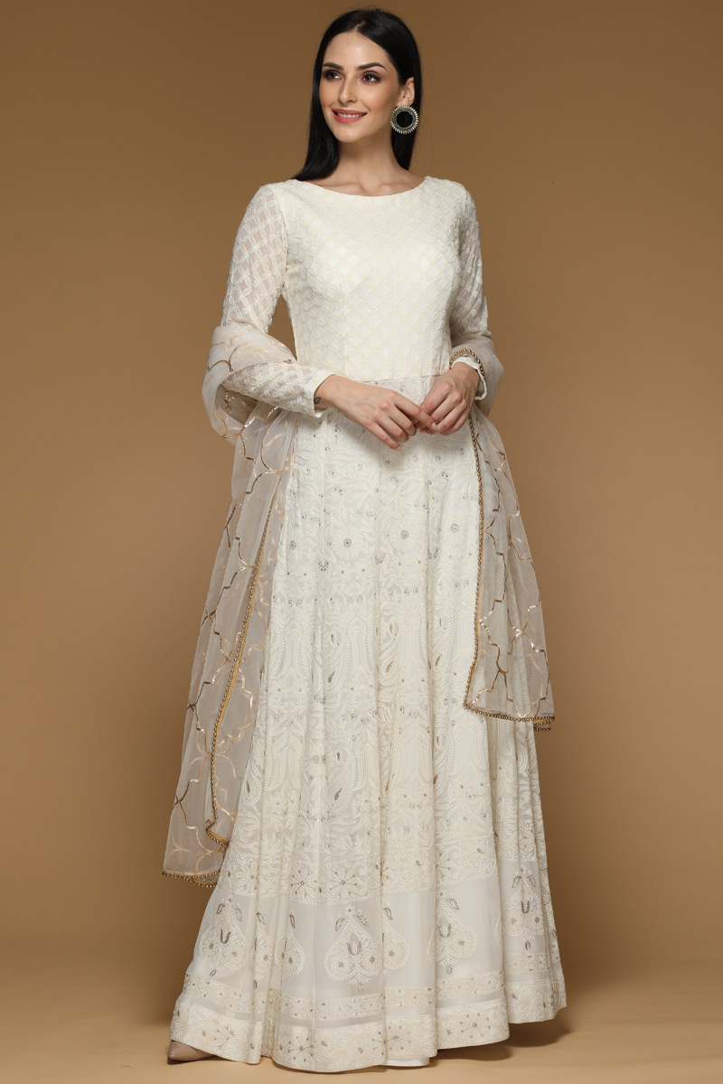 white dupion embroidered anarkali suit 2003