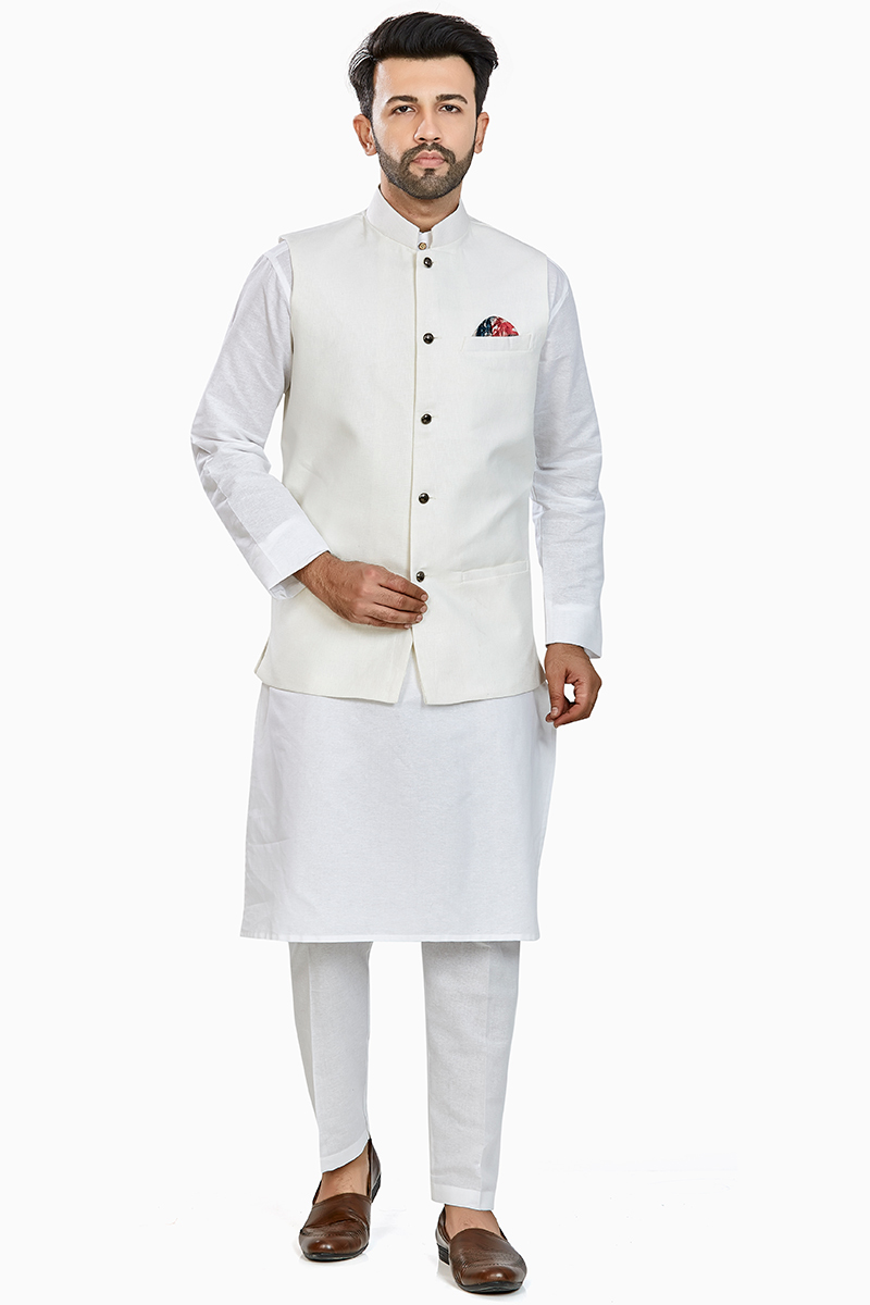 White Linen Men Kurta Pajama