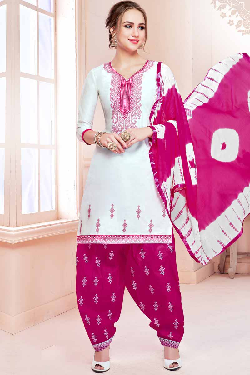 white pink patiala suit