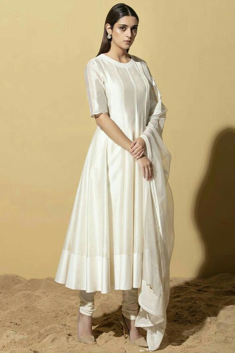 Indian Women White Chikan Kari Work Anarkali Kurti Pant With Dupatta Dress  Set | eBay